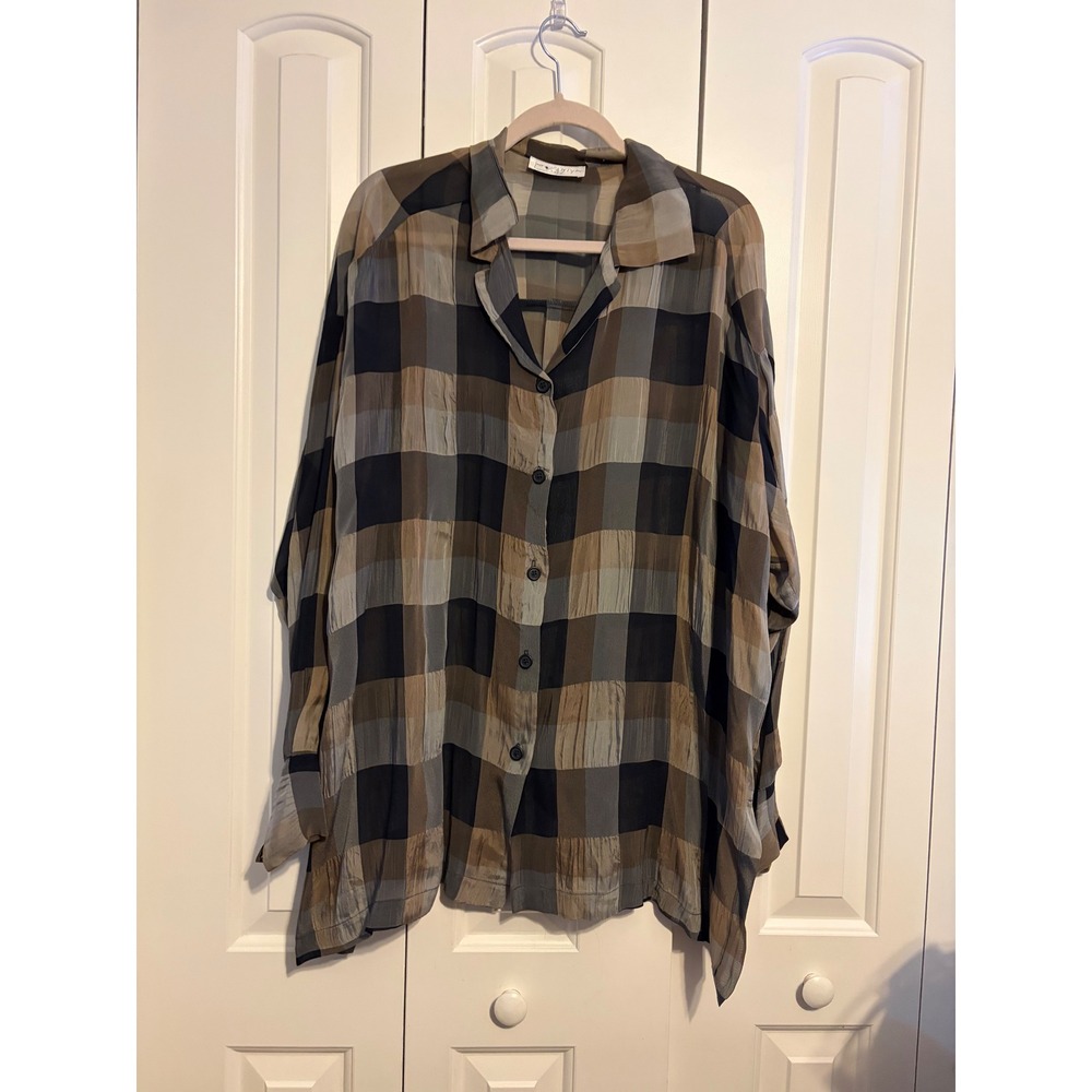 BIYA Plaid Patchwork Oversized Button Up Shirt Wo… - image 3